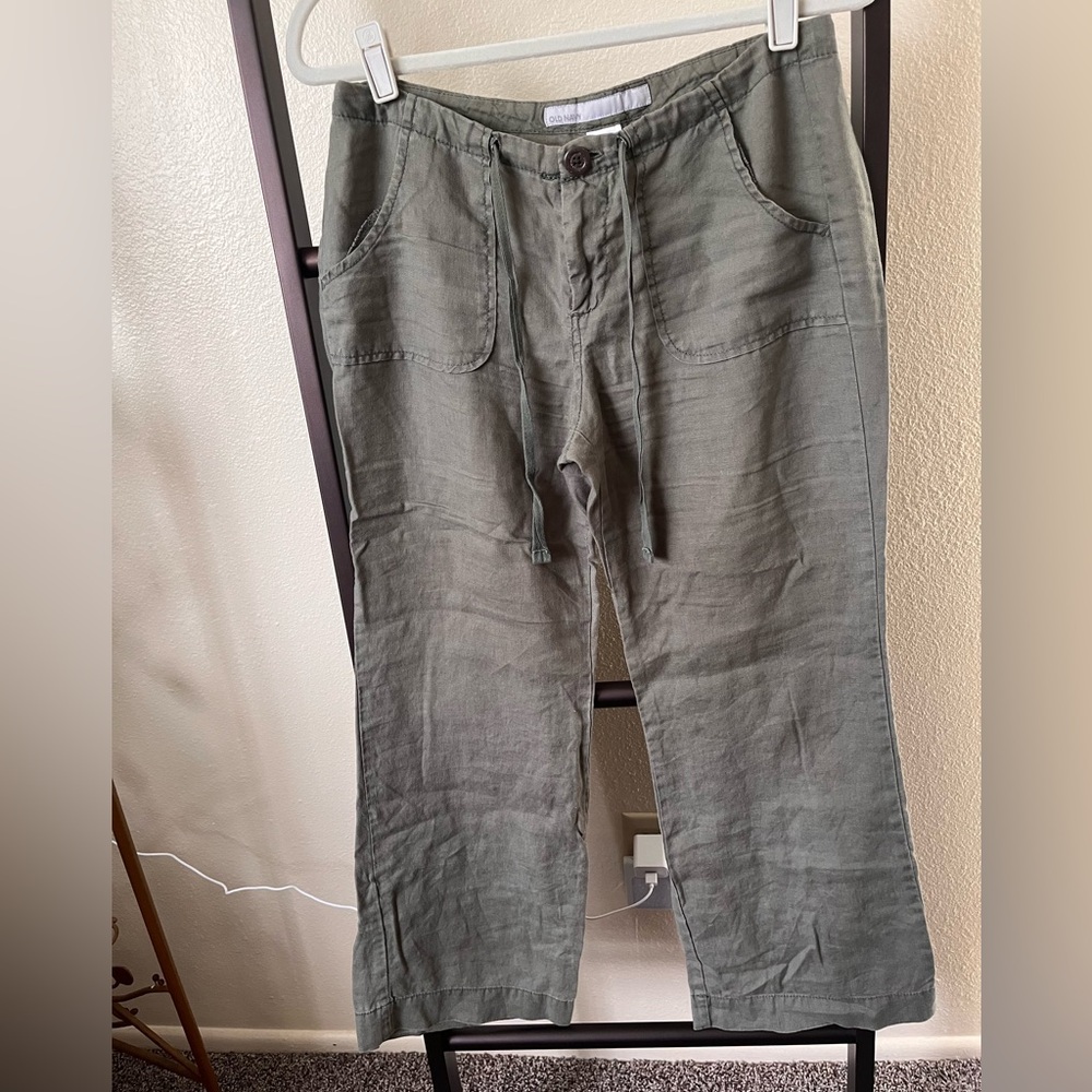 Relaxed Olive Green Linen Pants